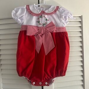 The Proper Peony Red and White Baby Bubble Romper with Bow